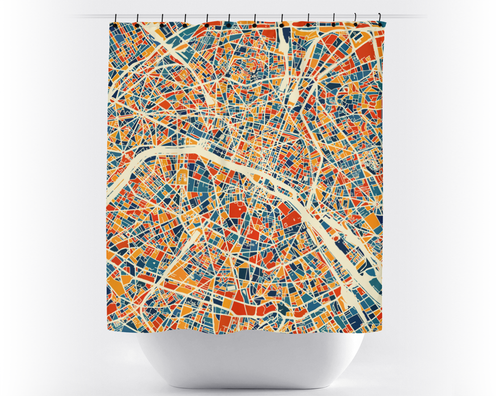 Paris Map Shower Curtain - france Shower Curtain - Chroma Series