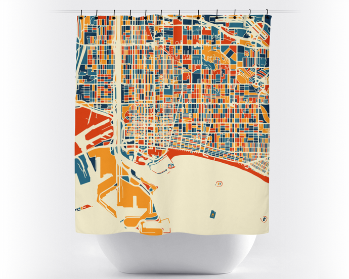 Long Beach Map Shower Curtain - usa Shower Curtain - Chroma Series