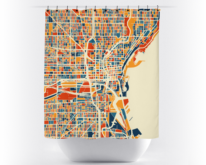 Milwaukee Map Shower Curtain - usa Shower Curtain - Chroma Series