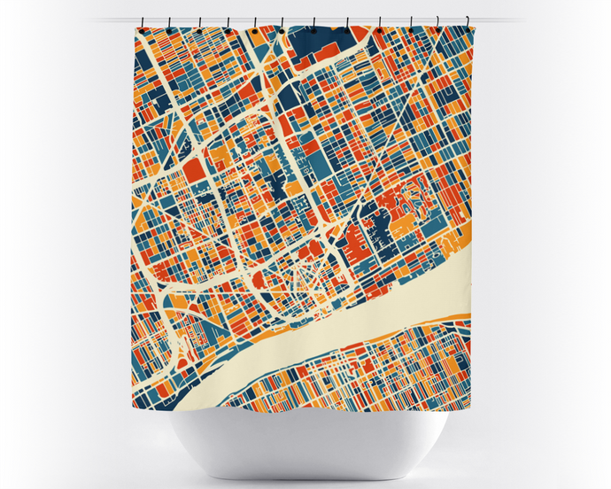 Detroit Map Shower Curtain - usa Shower Curtain - Chroma Series