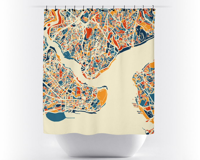 Istanbul Map Shower Curtain - turkey Shower Curtain - Chroma Series