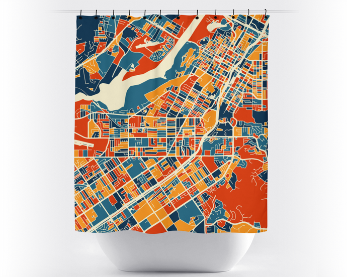 Riverside Map Shower Curtain - usa Shower Curtain - Chroma Series
