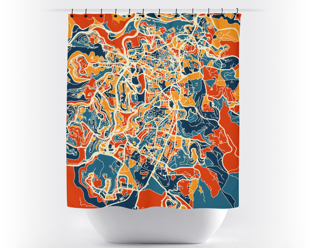 Jerusalem Map Shower Curtain - israel Shower Curtain - Chroma Series