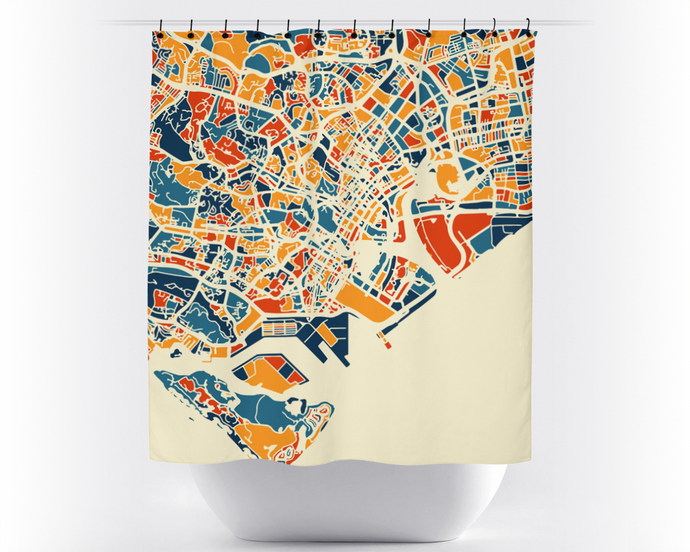 Singapore Map Shower Curtain - singapore Shower Curtain - Chroma Series