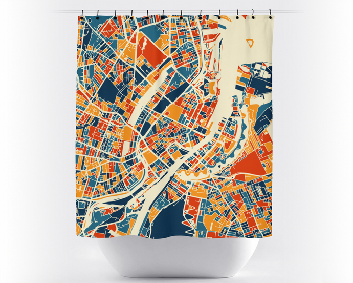 Copenhagen Map Shower Curtain - denmark Shower Curtain - Chroma Series