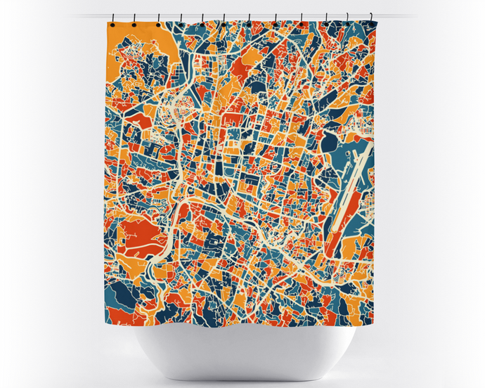 Kathmandu Map Shower Curtain - nepal Shower Curtain - Chroma Series