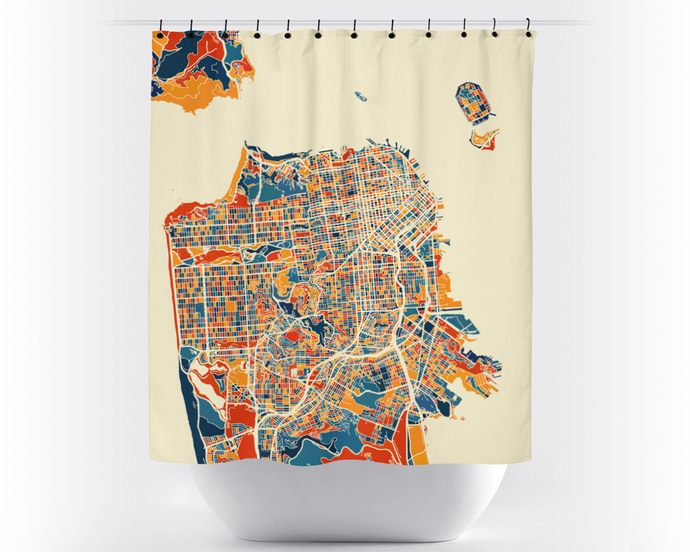 San Francisco Map Shower Curtain - usa Shower Curtain - Chroma Series