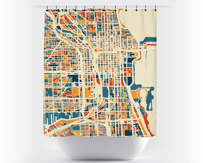 Chicago Map Shower Curtain - usa Shower Curtain - Chroma Series