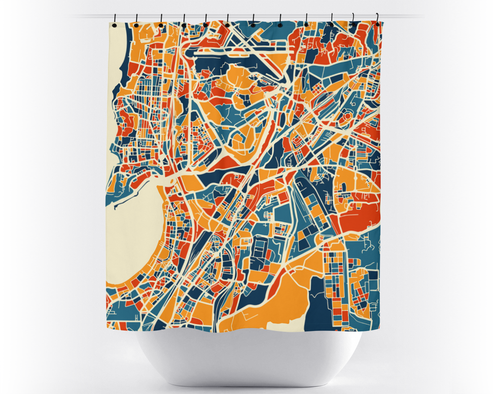 Mumbai Map Shower Curtain - india Shower Curtain - Chroma Series