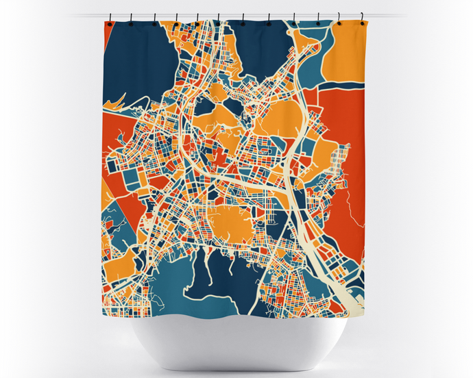 Busan Map Shower Curtain - south korea Shower Curtain - Chroma Series