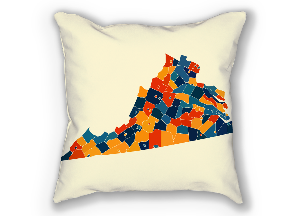 Virginia Map Pillow - VA Map Pillow 18x18