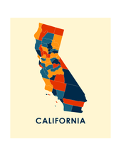 Charger l&#39;image dans la galerie, Affiche cartographique de Californie - Style Chroma
