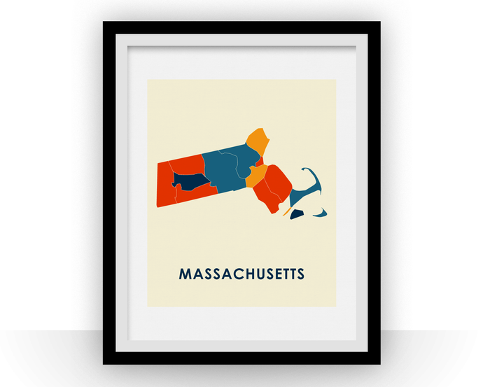 Massachusetts Map Print - Full Color Map Poster