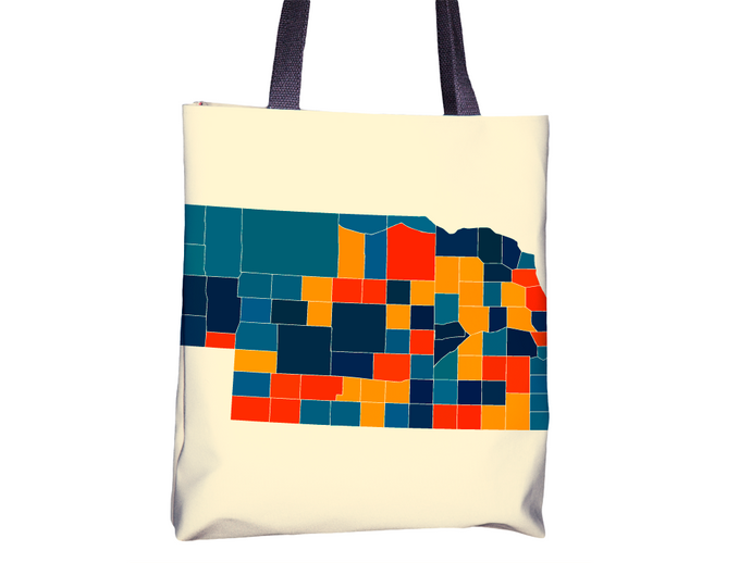 Nebraska Map Tote Bag - NE Map Tote Bag 15x15