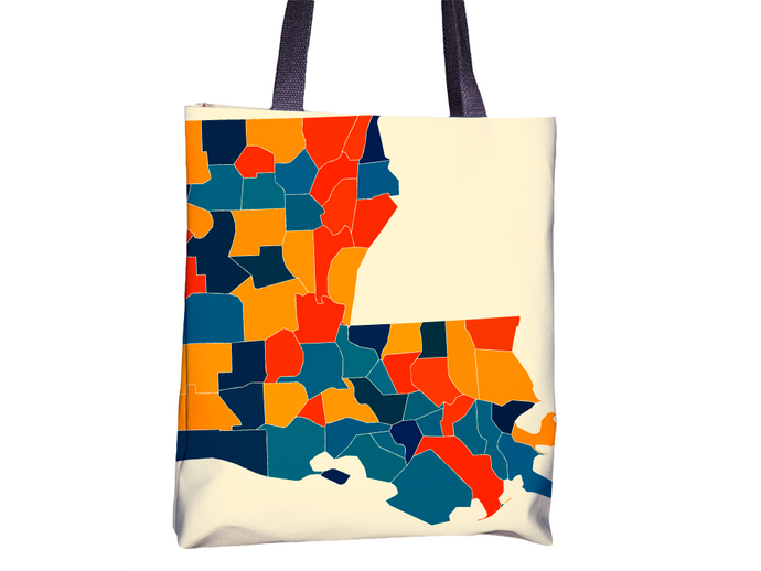 Louisiana Map Tote Bag - LA Map Tote Bag 15x15