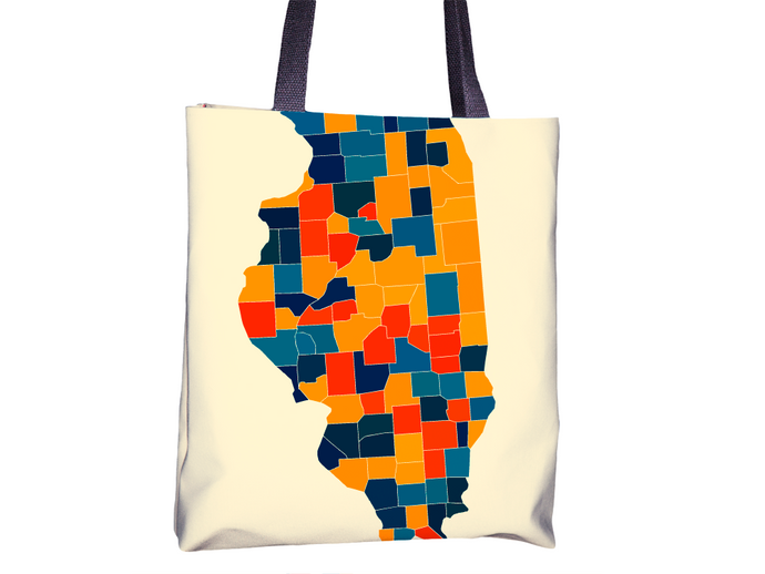 Illinois Map Tote Bag - IL Map Tote Bag 15x15