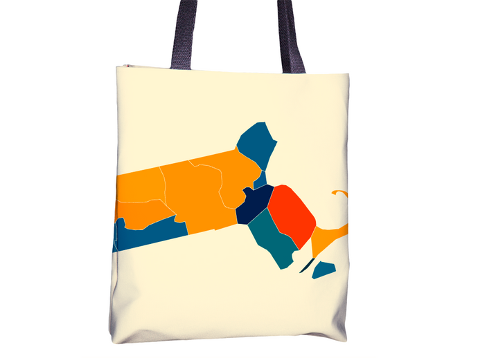 Massachusetts Map Tote Bag - MA Map Tote Bag 15x15