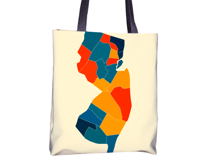 New Jersey Map Tote Bag - NJ Map Tote Bag 15x15