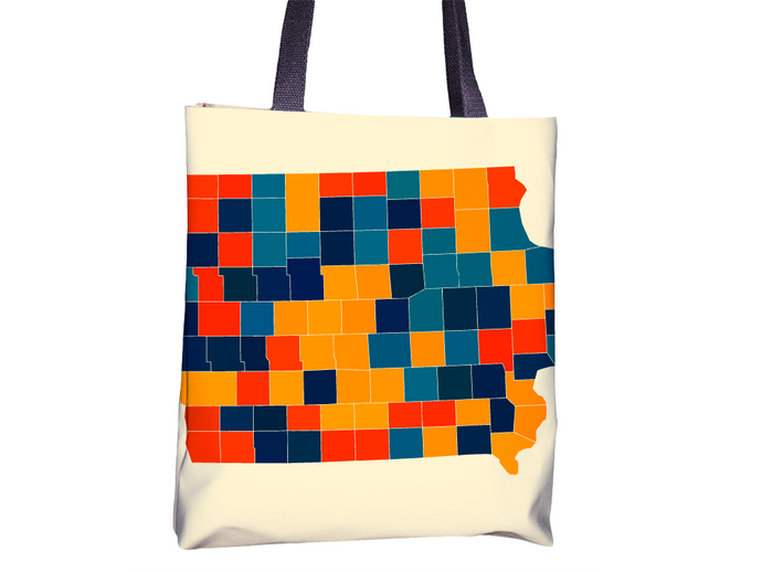 Iowa Map Tote Bag - IA Map Tote Bag 15x15