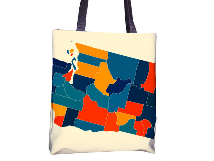 Washington Map Tote Bag - WA Map Tote Bag 15x15