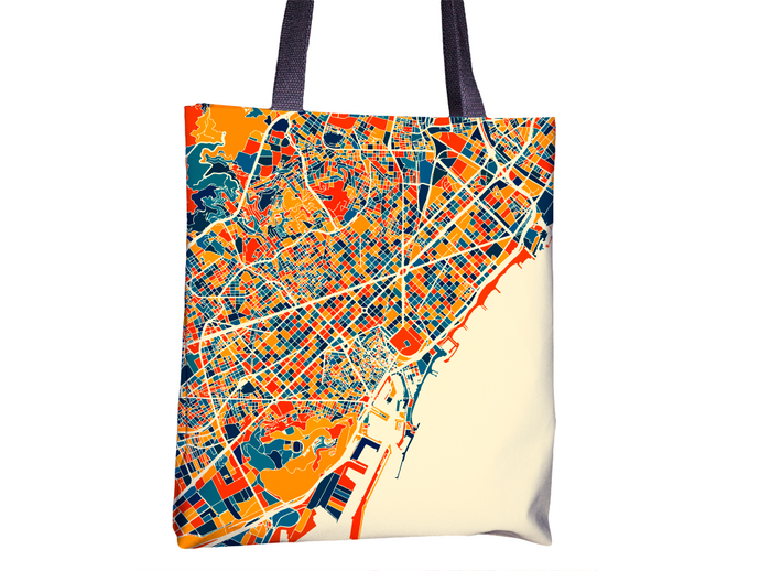 Barcelona Map Tote Bag - Spain Map Tote Bag 15x15