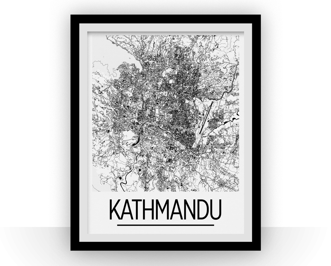 Kathmandu Map Poster - Nepal Map Print - Art Deco Series