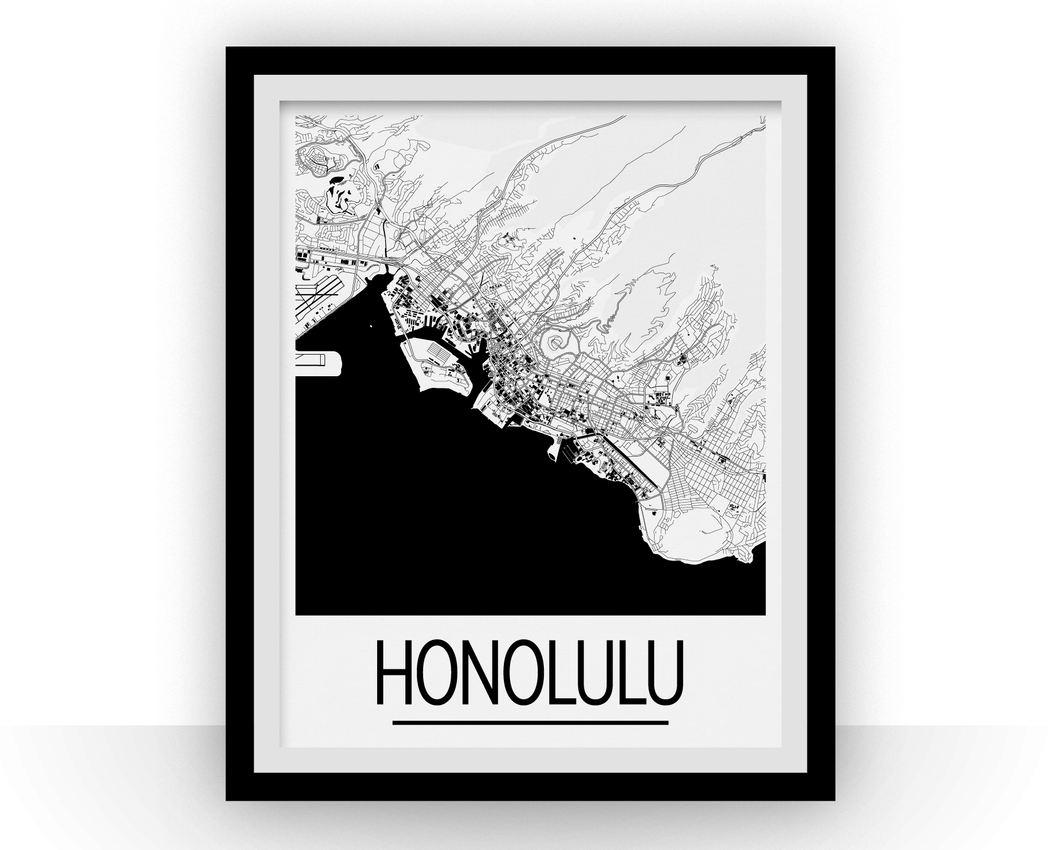 Honolulu Map Poster - usa Map Print - Art Deco Series