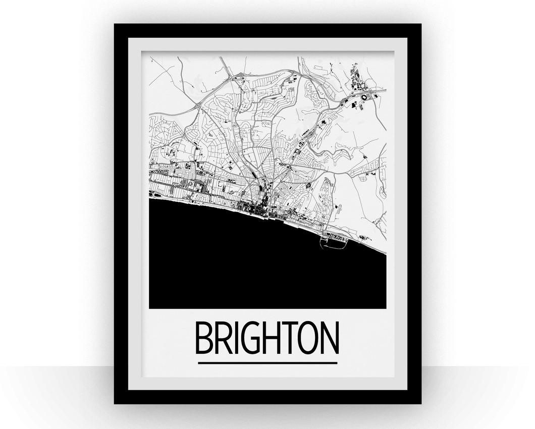 Brighton Map Poster - England Map Print - Art Deco Series