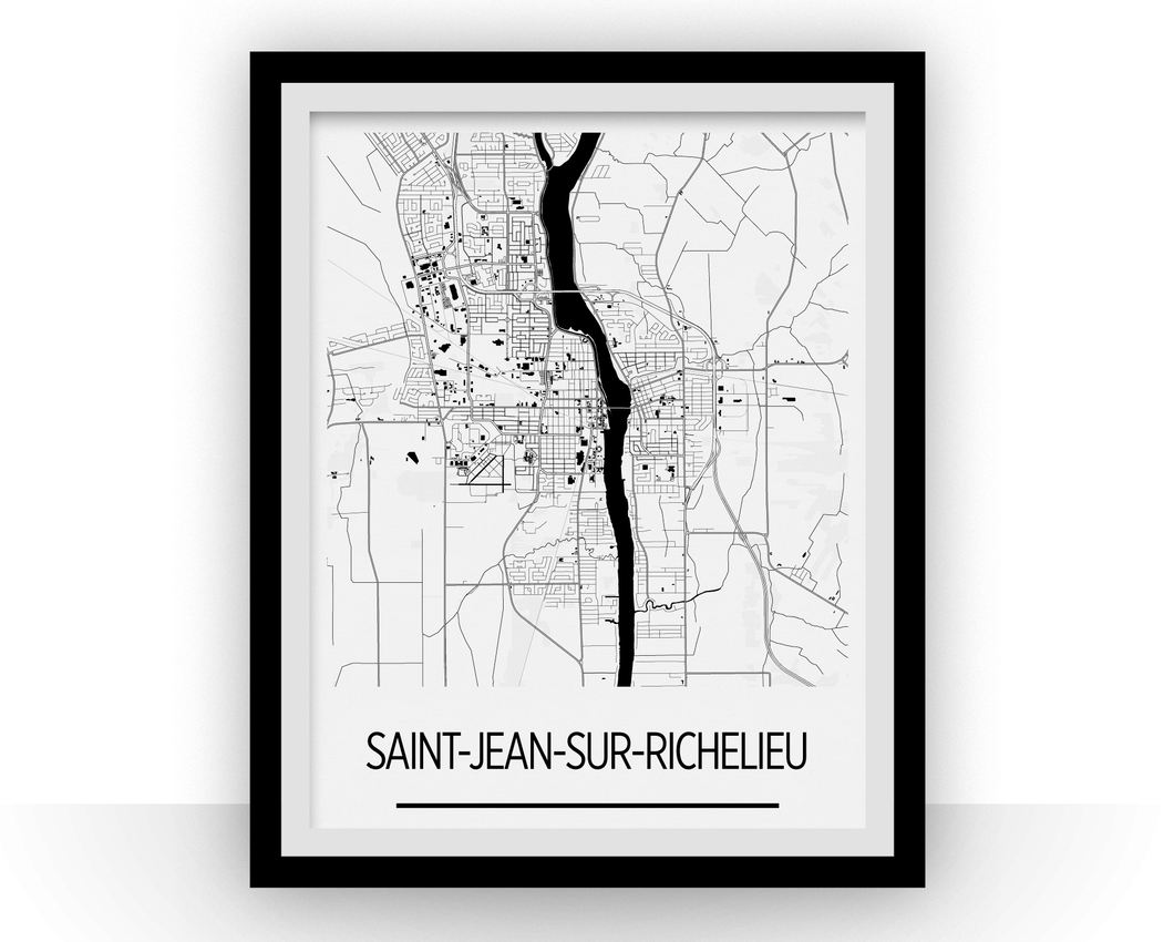 Affiche cartographique de Saint Jean sur Richelieu Quebec - Style Art Déco