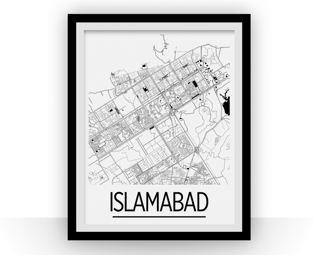 Islamabad Map Poster - pakistan Map Print - Art Deco Series