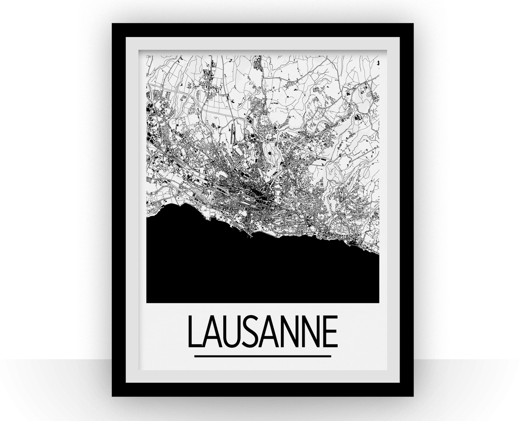 Lausanne Map Poster - Switzerland Map Print - Art Deco Series