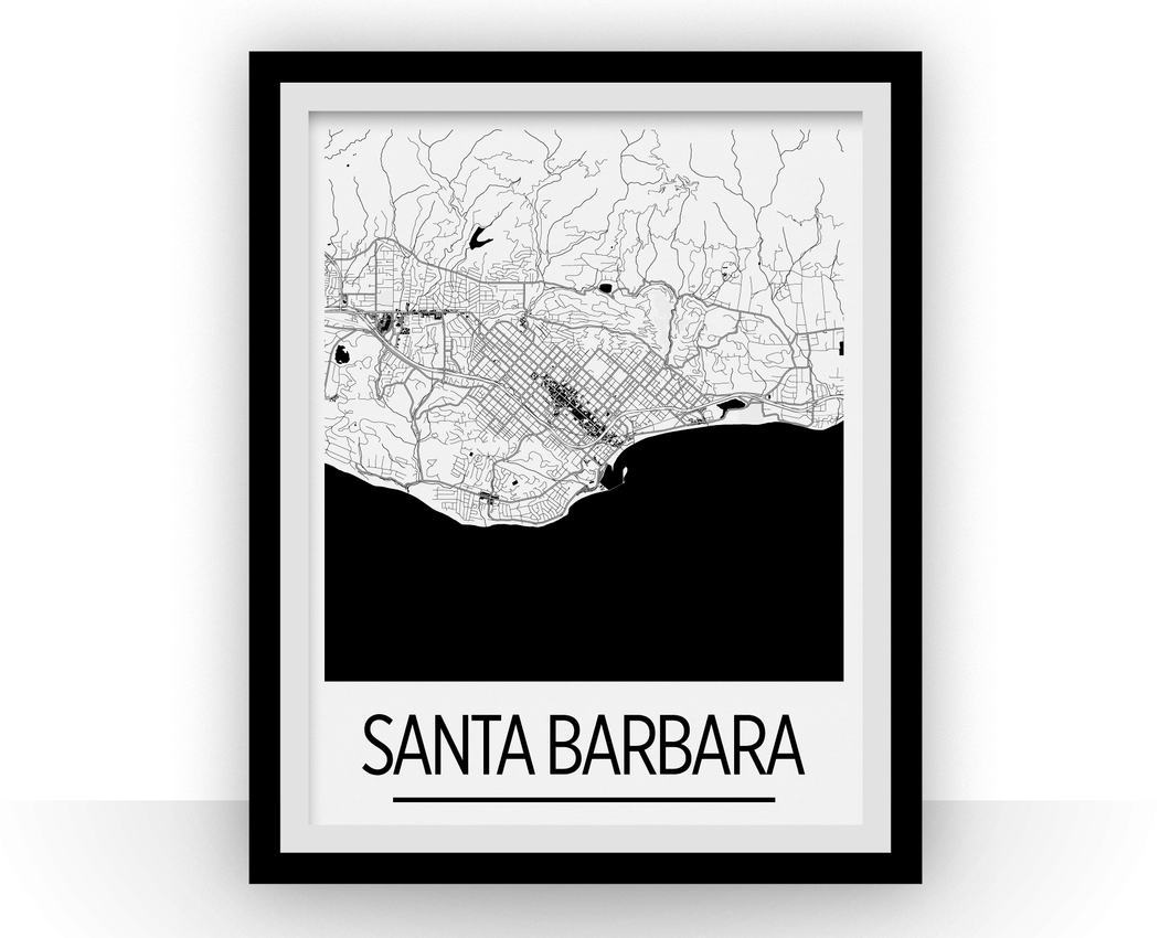 Affiche cartographique de Santa Barbara - Style Art Déco