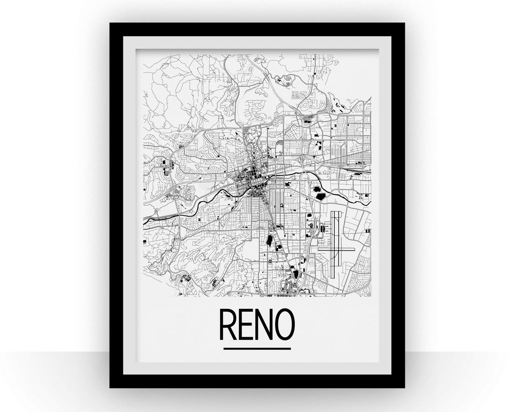 Affiche cartographique de Reno - Style Art Déco