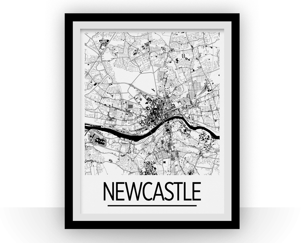 Affiche cartographique de Newcastle - Style Art Déco