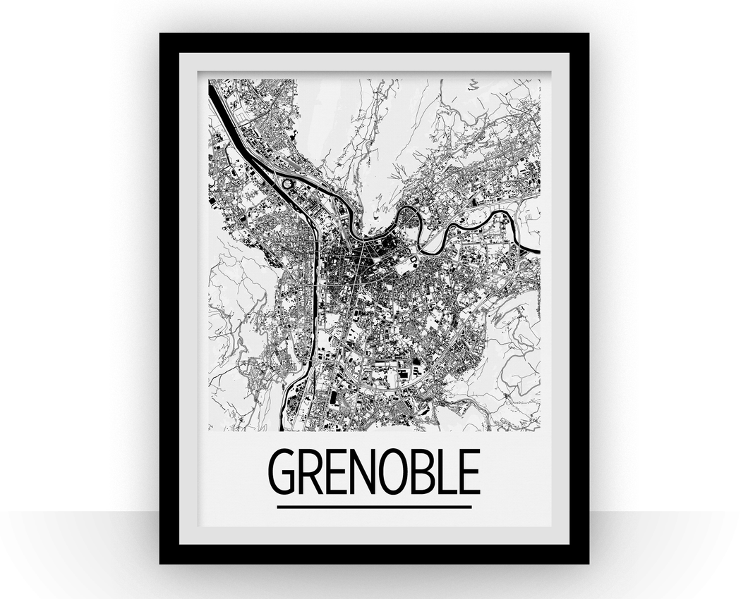 Grenoble Map Poster - France Map Print - Art Deco Series