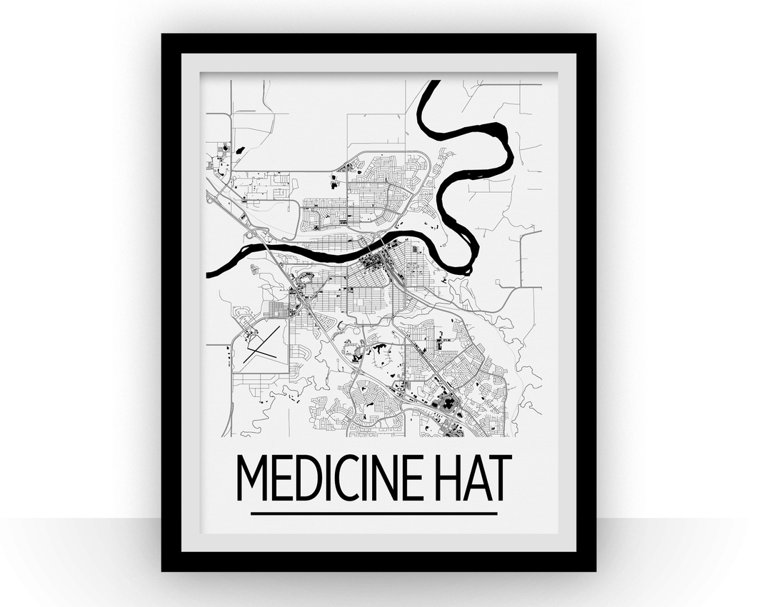 Medicine Hat Alberta Map Poster - Alberta Map Print - Art Deco Series