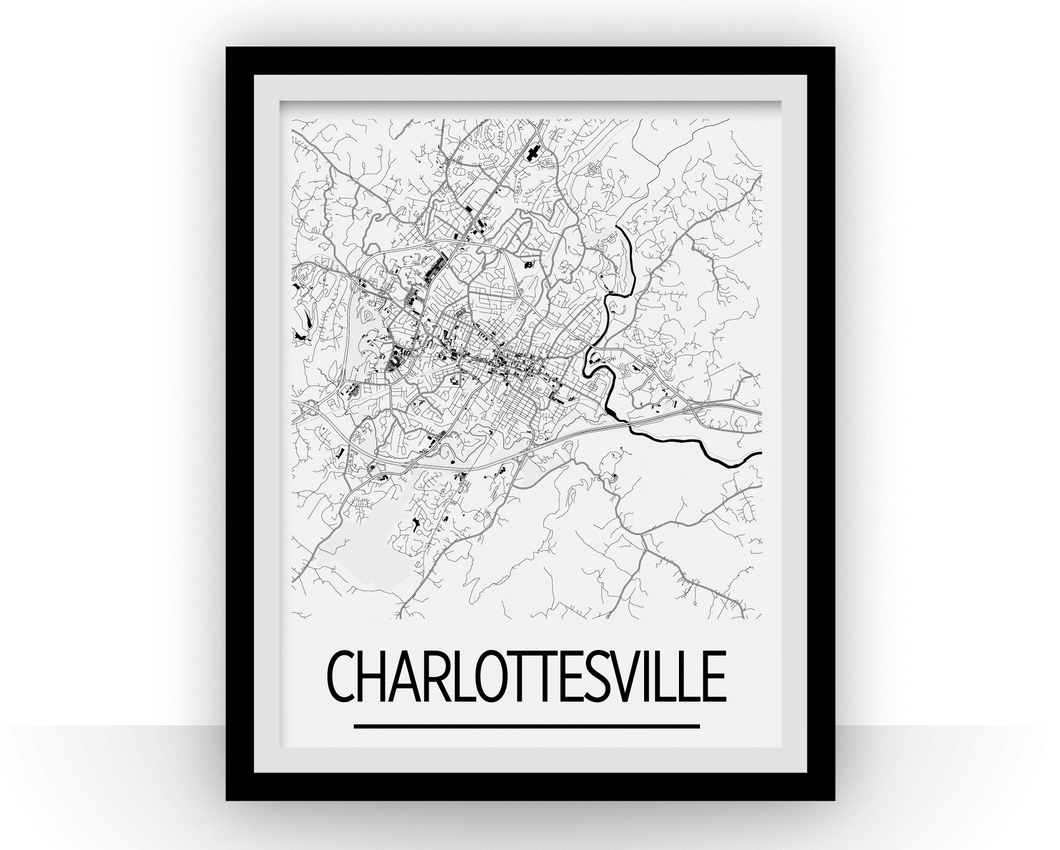 Charlottesville Map Poster - Virginia Map Print - Art Deco Series