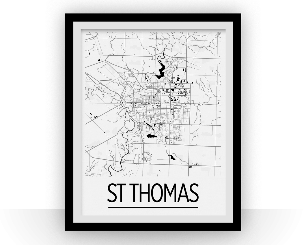 Affiche cartographique de St Thomas Ontario - Style Art Déco