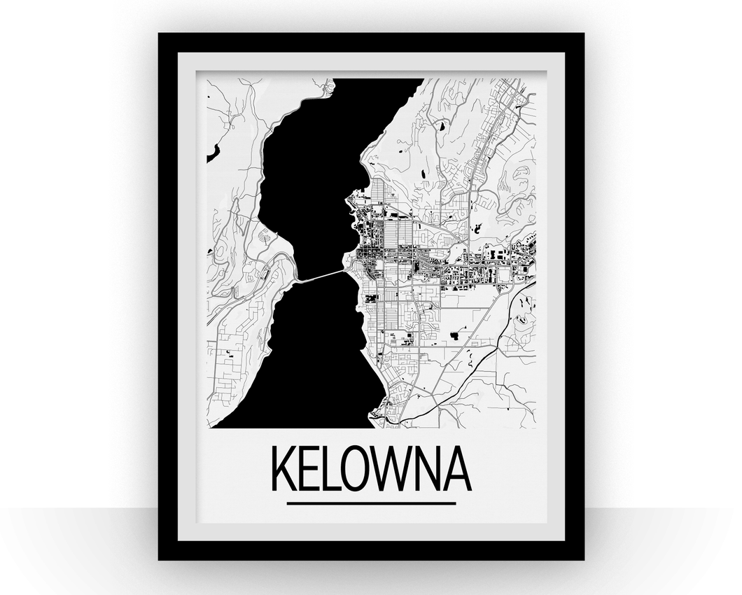 Kelowna British Columbia Map Poster - British Columbia Map Print - Art Deco Series