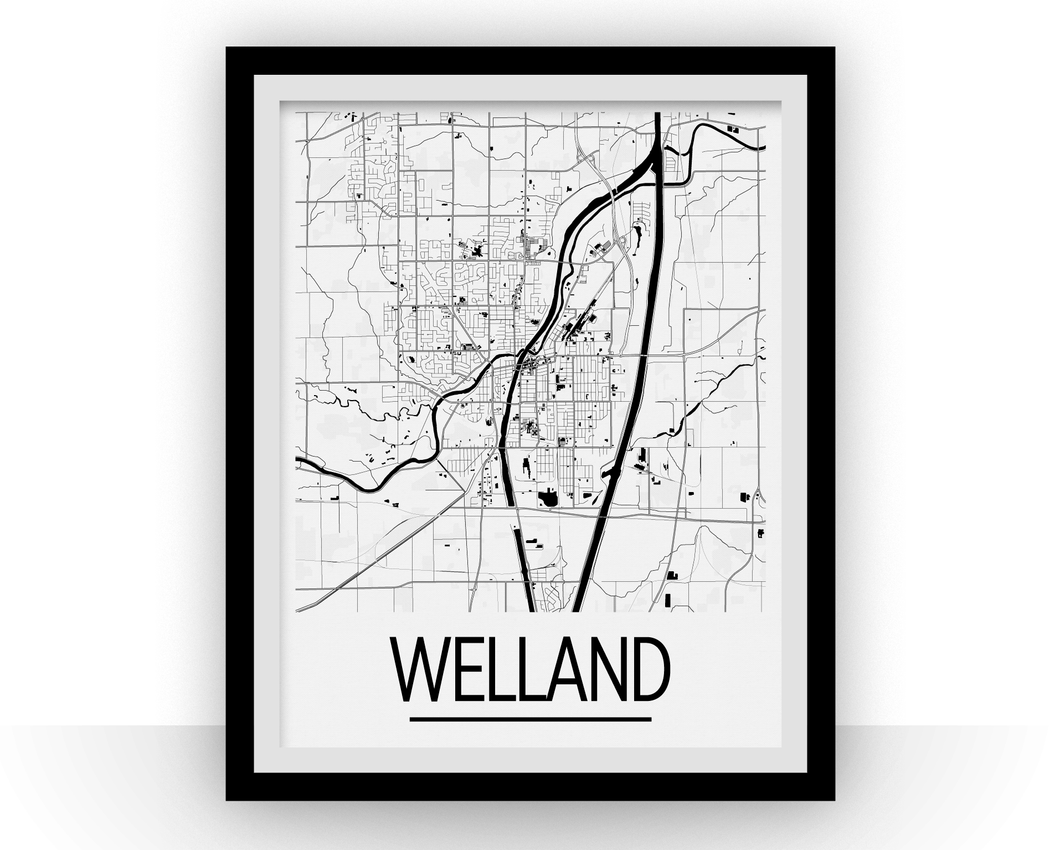 Affiche cartographique de Welland Ontario - Style Art Déco