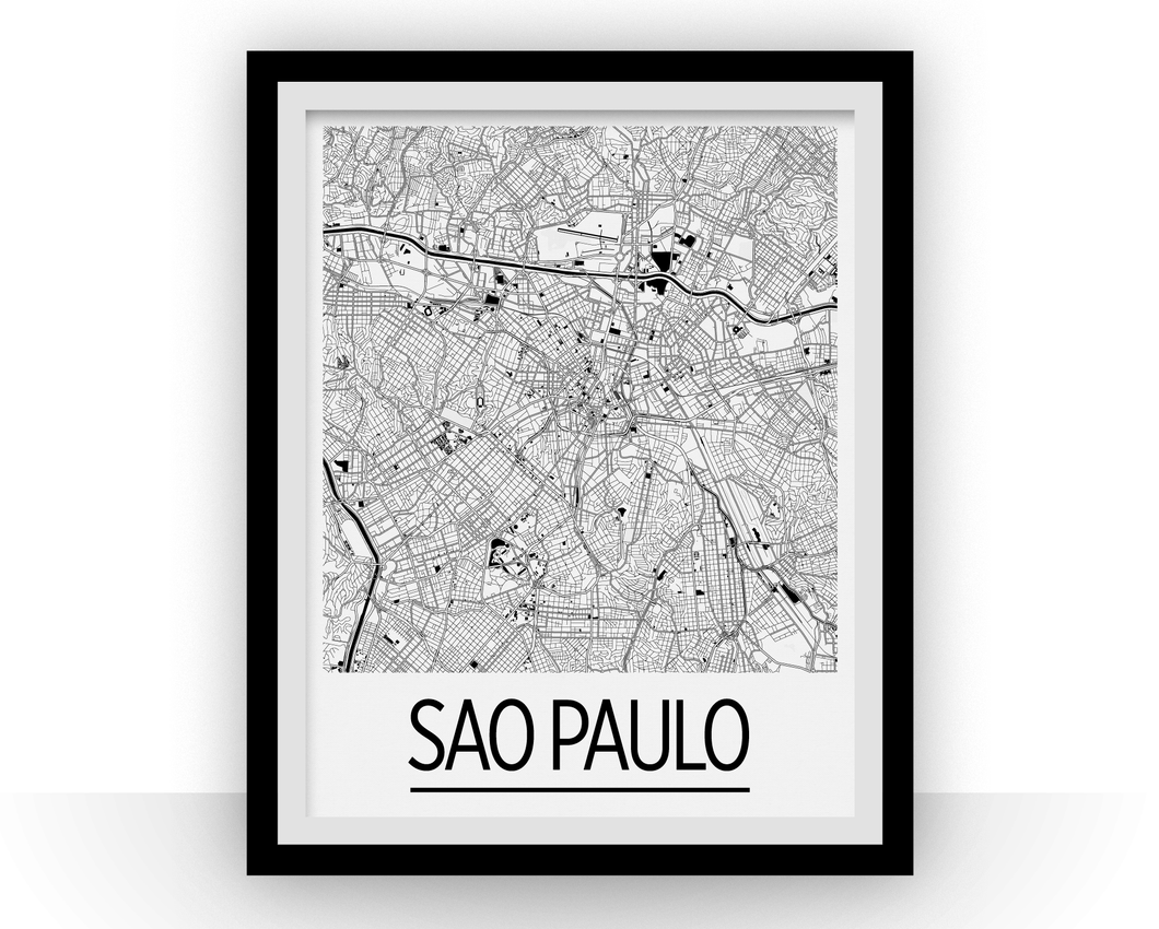 Sao Paulo Map Poster - brazil Map Print - Art Deco Series