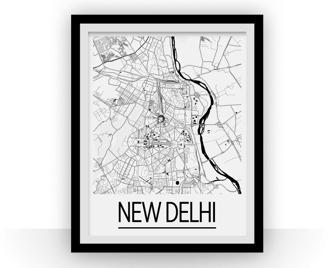 New Delhi Map Poster - india Map Print - Art Deco Series