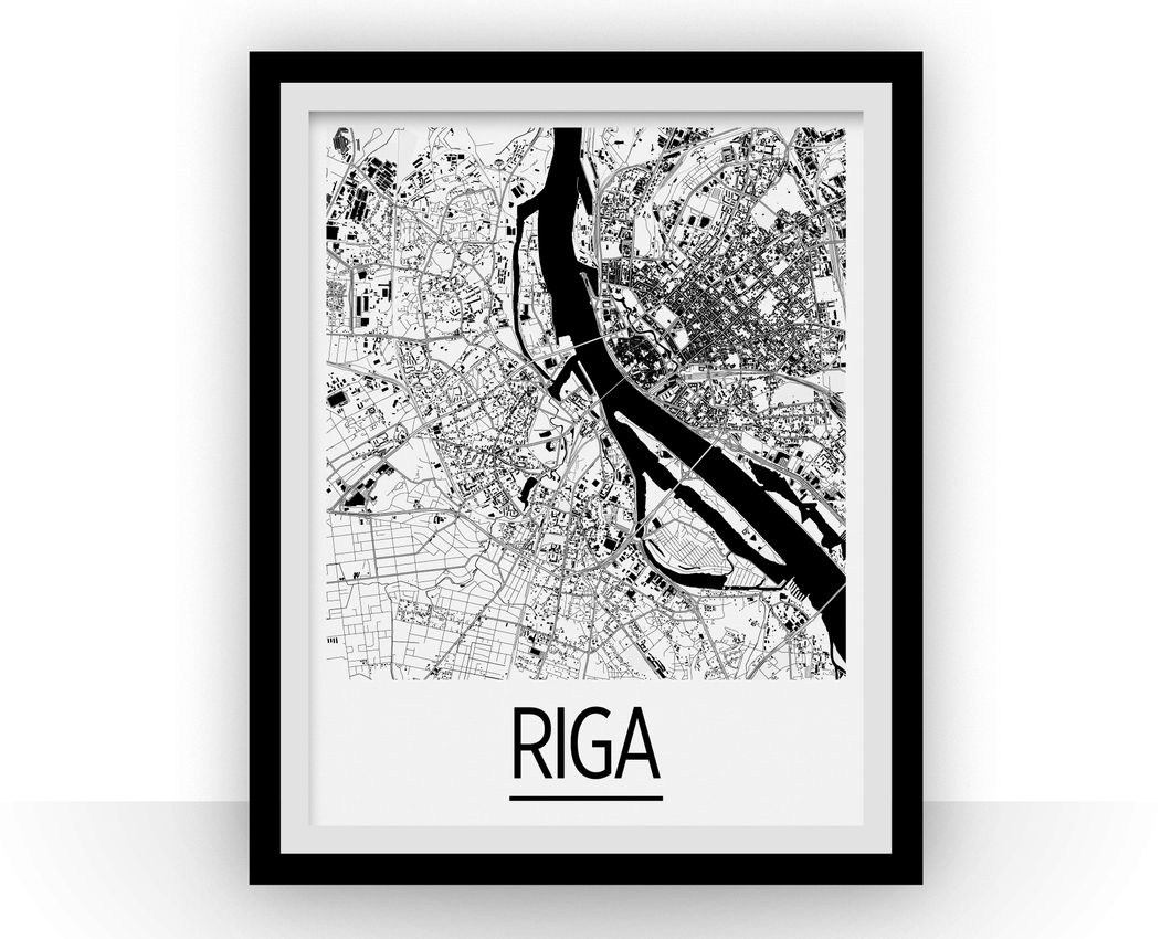 Riga Map Poster - latvia Map Print - Art Deco Series