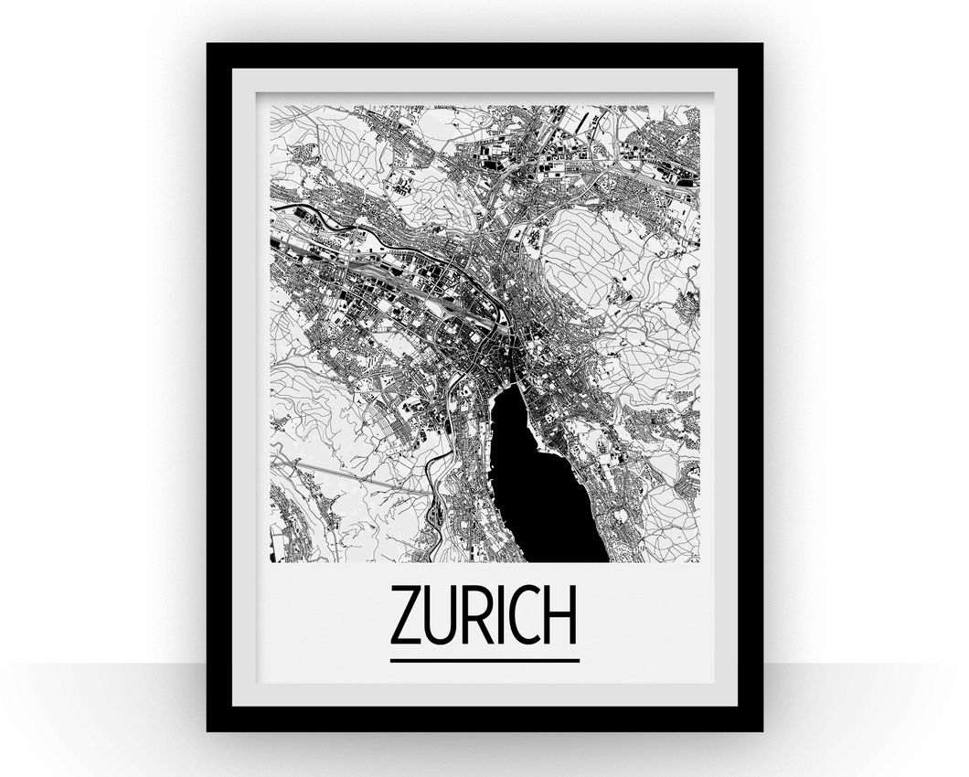 Zurich Map Poster - switzerland Map Print - Art Deco Series