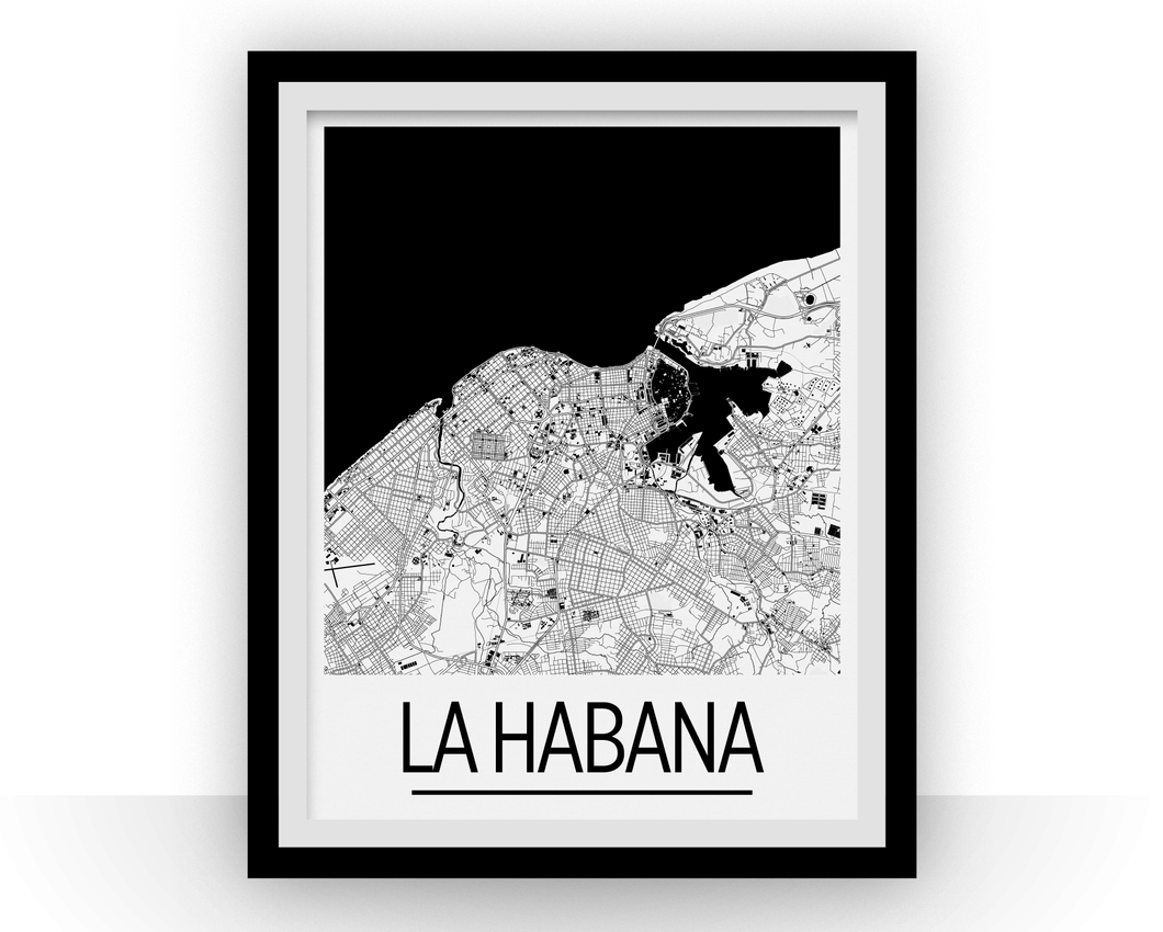 Havana Map Poster - cuba Map Print - Art Deco Series