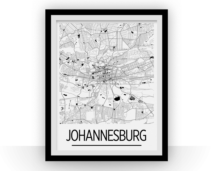 Johannesburg Map Poster - south africa Map Print - Art Deco Series