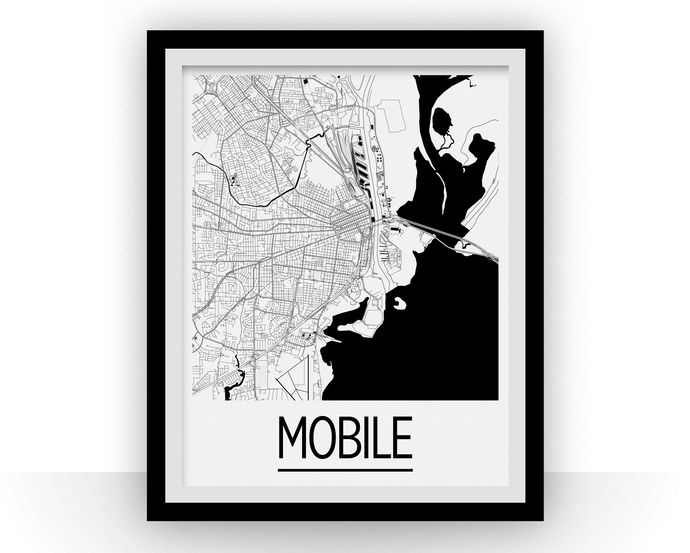 Mobile Map Poster - usa Map Print - Art Deco Series