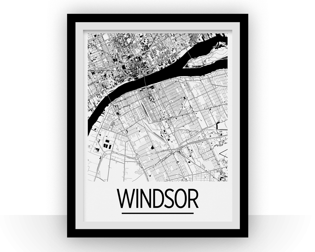 Affiche cartographique de Windsor Ontario - Style Art Déco