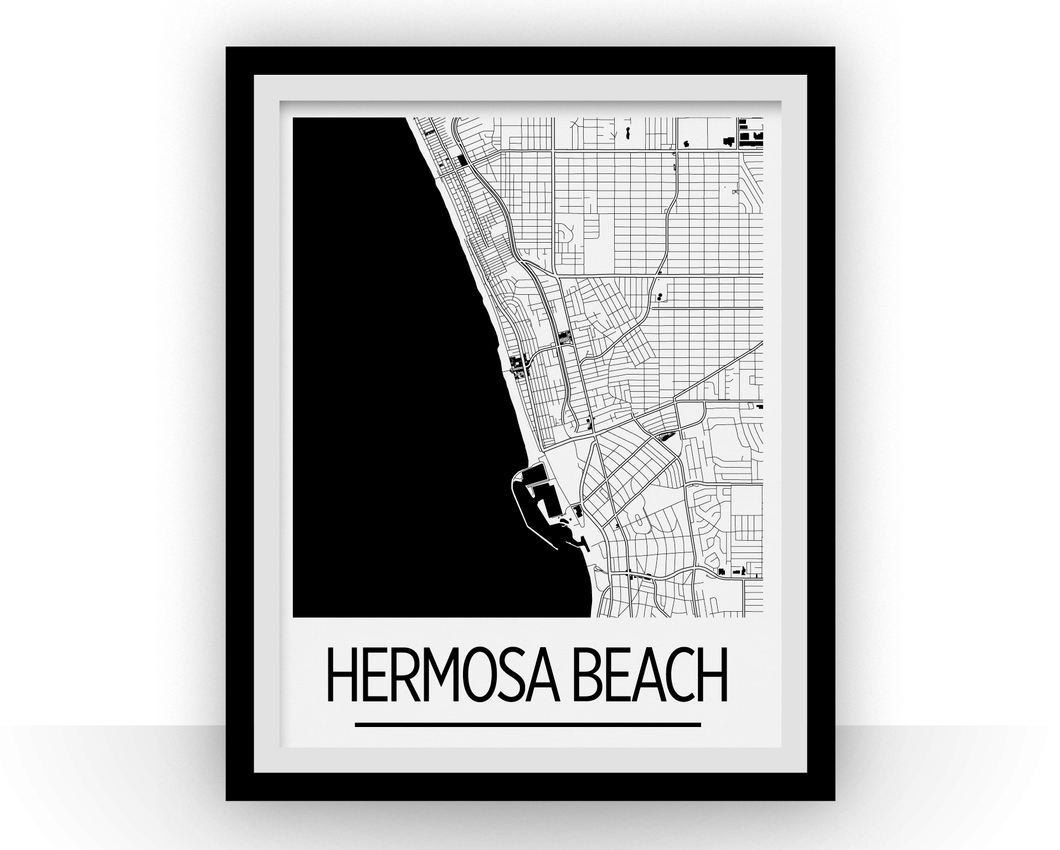 Hermosa Beach Map Poster - California Map Print - Art Deco Series