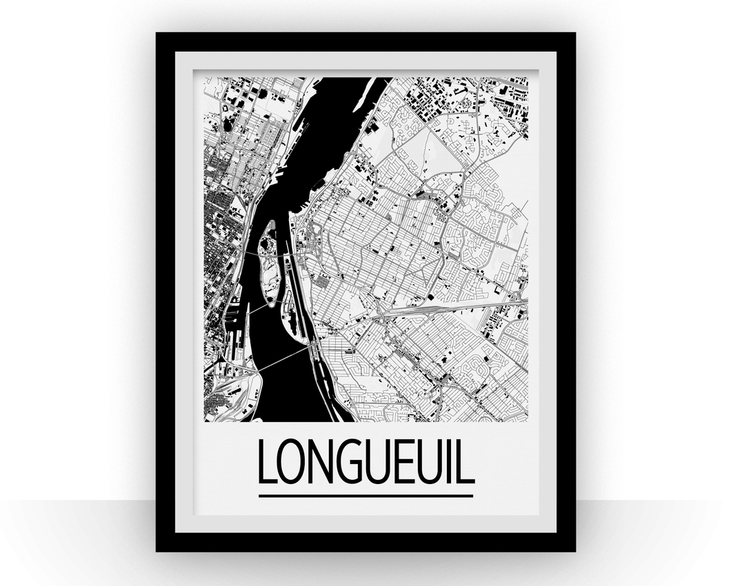 Longueuil Quebec Map Poster - Quebec Map Print - Art Deco Series